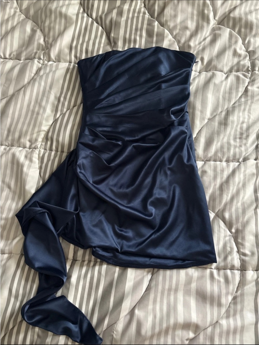 Strapless Satin Navy Cocktail Dress with Side Drape